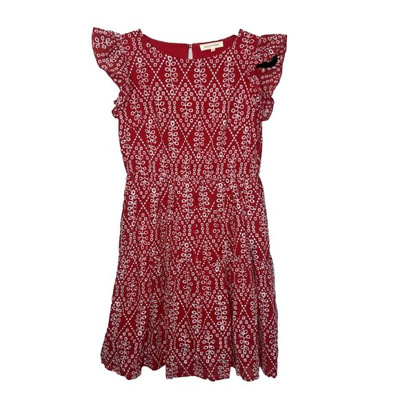 Solitaire Dress Women's Medium Red Midi Eye-lit Embroidered Lined Fit & Flare - Picture 1 of 11